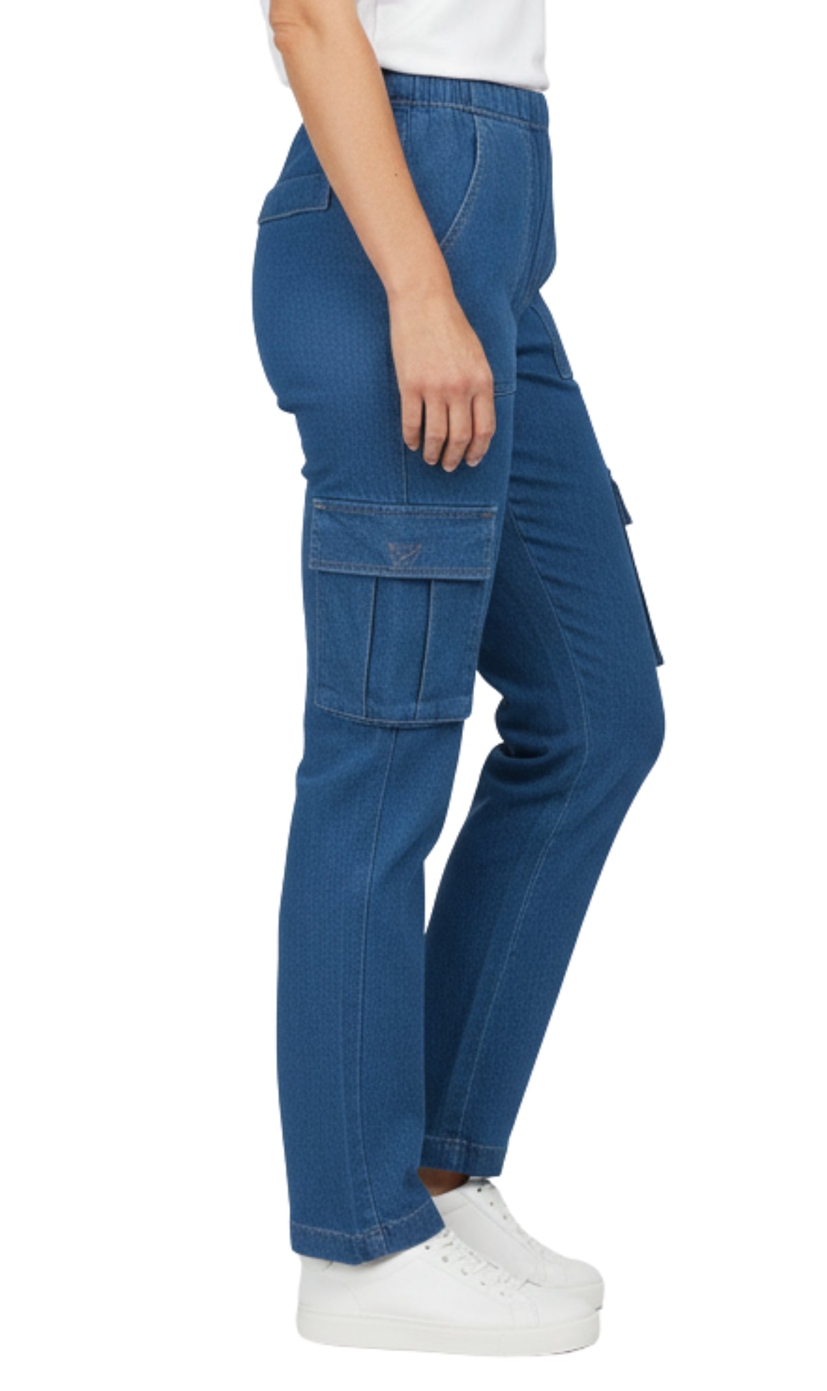 Women's Elastic Stretch Waist Casual Denim Pull-on Cargo Pants