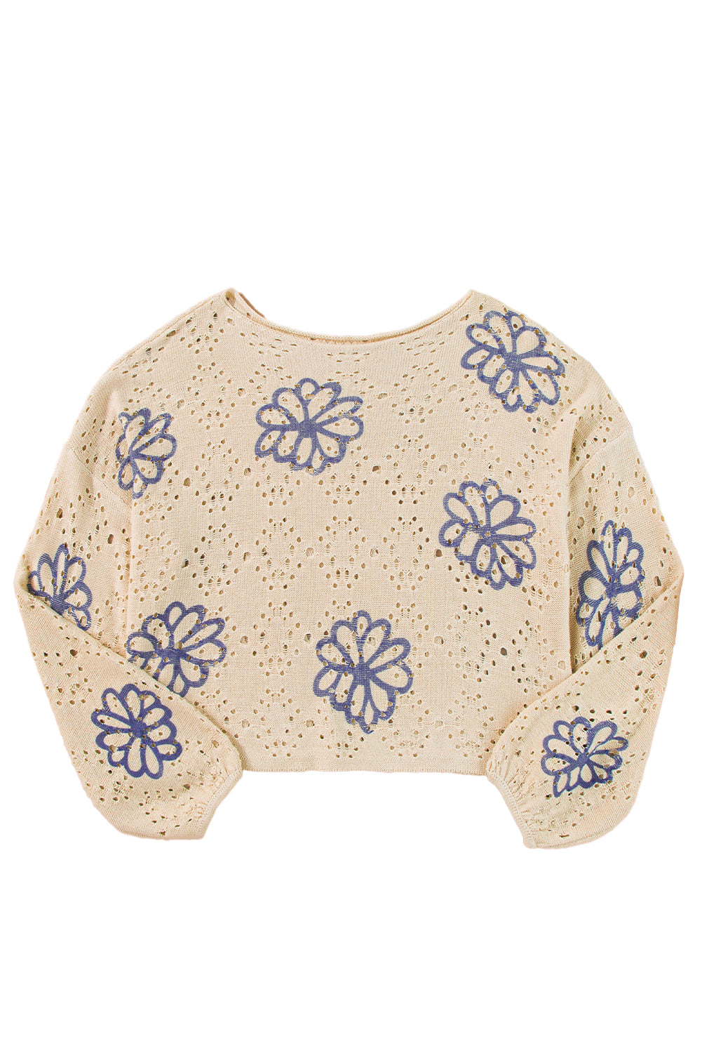 Threaded Pear Harper Eyelet Drop Shoulder Sweater
