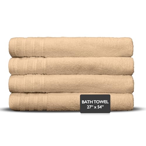 4 Piece Premium Bath Towels Set - 100% Cotton Terry Cloth, Absorbent & Soft, Machine Washable & Quick Dry - 27"x54" Set of 4 - Classic Turkish Towels