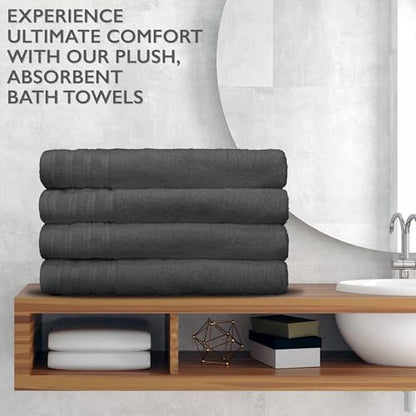 4 Piece Premium Bath Towels Set - 100% Cotton Terry Cloth, Absorbent & Soft, Machine Washable & Quick Dry - 27"x54" Set of 4 - Classic Turkish Towels