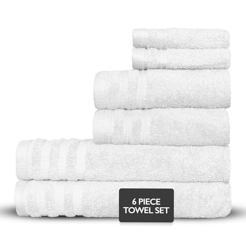 Luxury 6-Piece Shelly Towel Set - 100% Cotton Terry Cloth, 2 Bath Towels, 2 Hand Towels & 2 Washcloths, Soft, Quick Dry & High Absorbent - Classic Turkish Towels