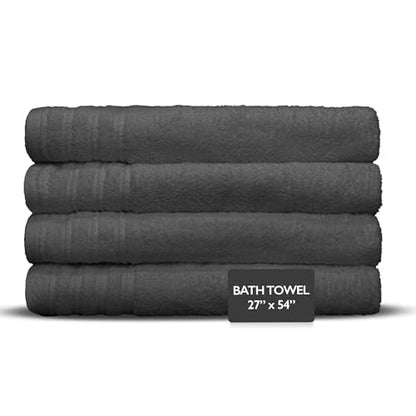4 Piece Premium Bath Towels Set - 100% Cotton Terry Cloth, Absorbent & Soft, Machine Washable & Quick Dry - 27"x54" Set of 4 - Classic Turkish Towels