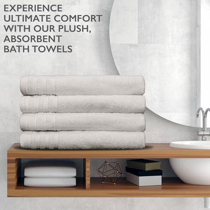 4 Piece Premium Bath Towels Set - 100% Cotton Terry Cloth, Absorbent & Soft, Machine Washable & Quick Dry - 27"x54" Set of 4 - Classic Turkish Towels