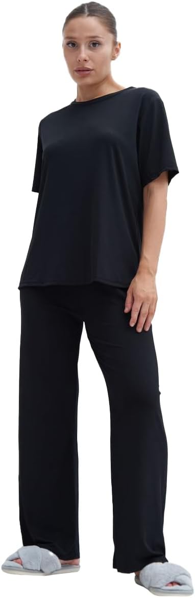 Talmont Women's Pajama 2-Piece Lounge Set, Short Sleeve Shirt & Pants, Silky Soft Sleepwear