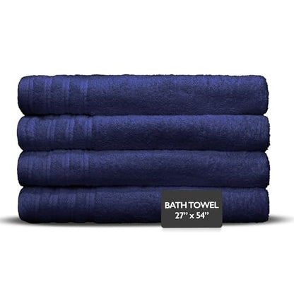 4 Piece Premium Bath Towels Set - 100% Cotton Terry Cloth, Absorbent & Soft, Machine Washable & Quick Dry - 27"x54" Set of 4 - Classic Turkish Towels