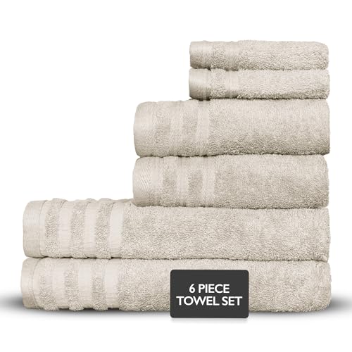 Luxury 6-Piece Shelly Towel Set - 100% Cotton Terry Cloth, 2 Bath Towels, 2 Hand Towels & 2 Washcloths, Soft, Quick Dry & High Absorbent - Classic Turkish Towels