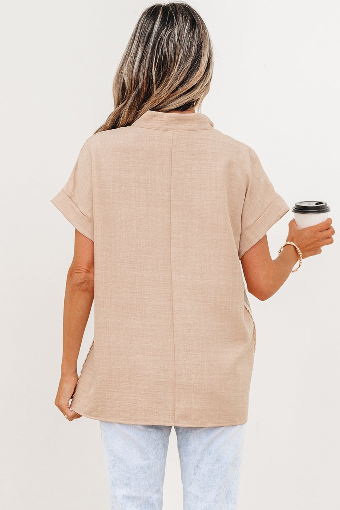 Threaded Pear Jessica Rolled Short Sleeve Blouse