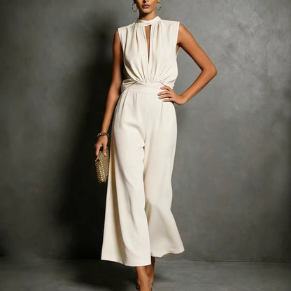 Women's Elegant Sleeveless Tank Top & Pants Set – Asymmetric Retro 2-Piece