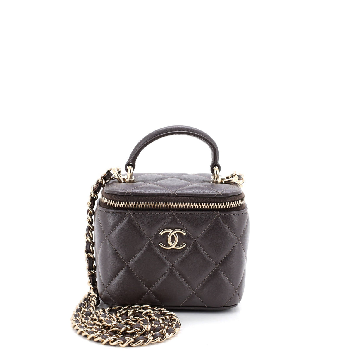 Classic Top Handle Vanity Case with Chain Quilted Lambskin Mini