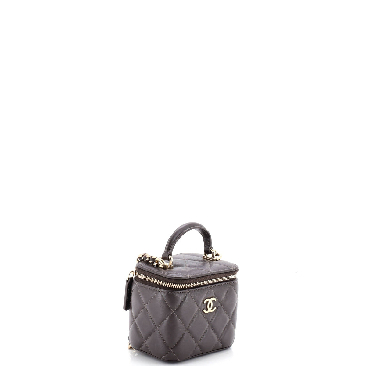 Classic Top Handle Vanity Case with Chain Quilted Lambskin Mini