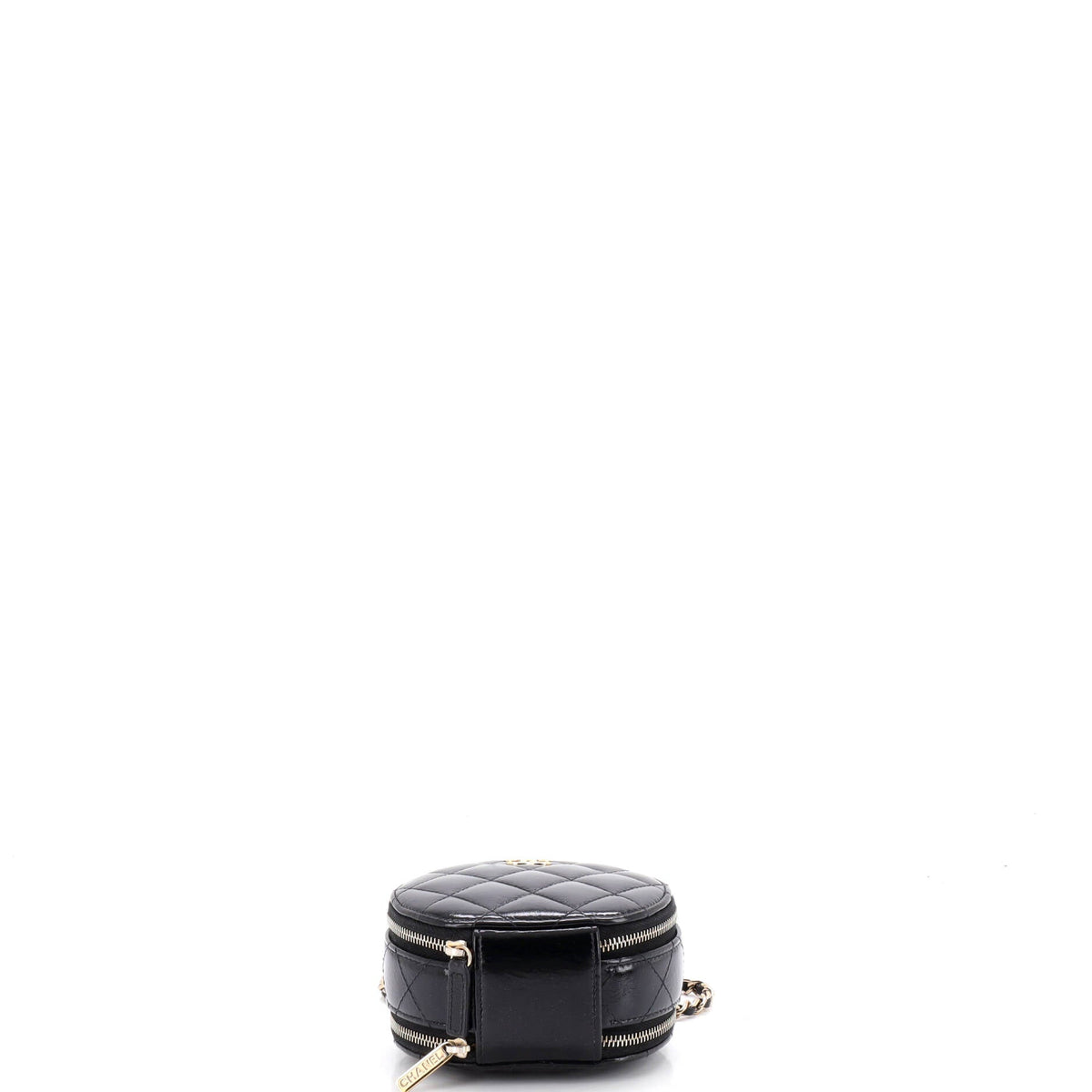 Handle with Care Round Vanity Case with Chain Quilted Lambskin Small