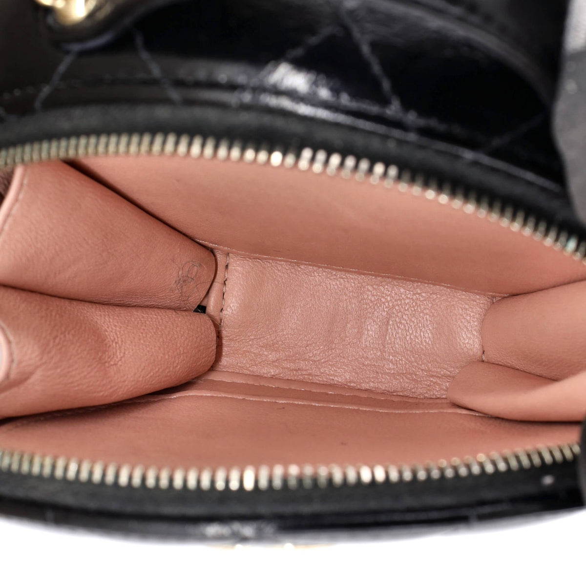 Handle with Care Round Vanity Case with Chain Quilted Lambskin Small