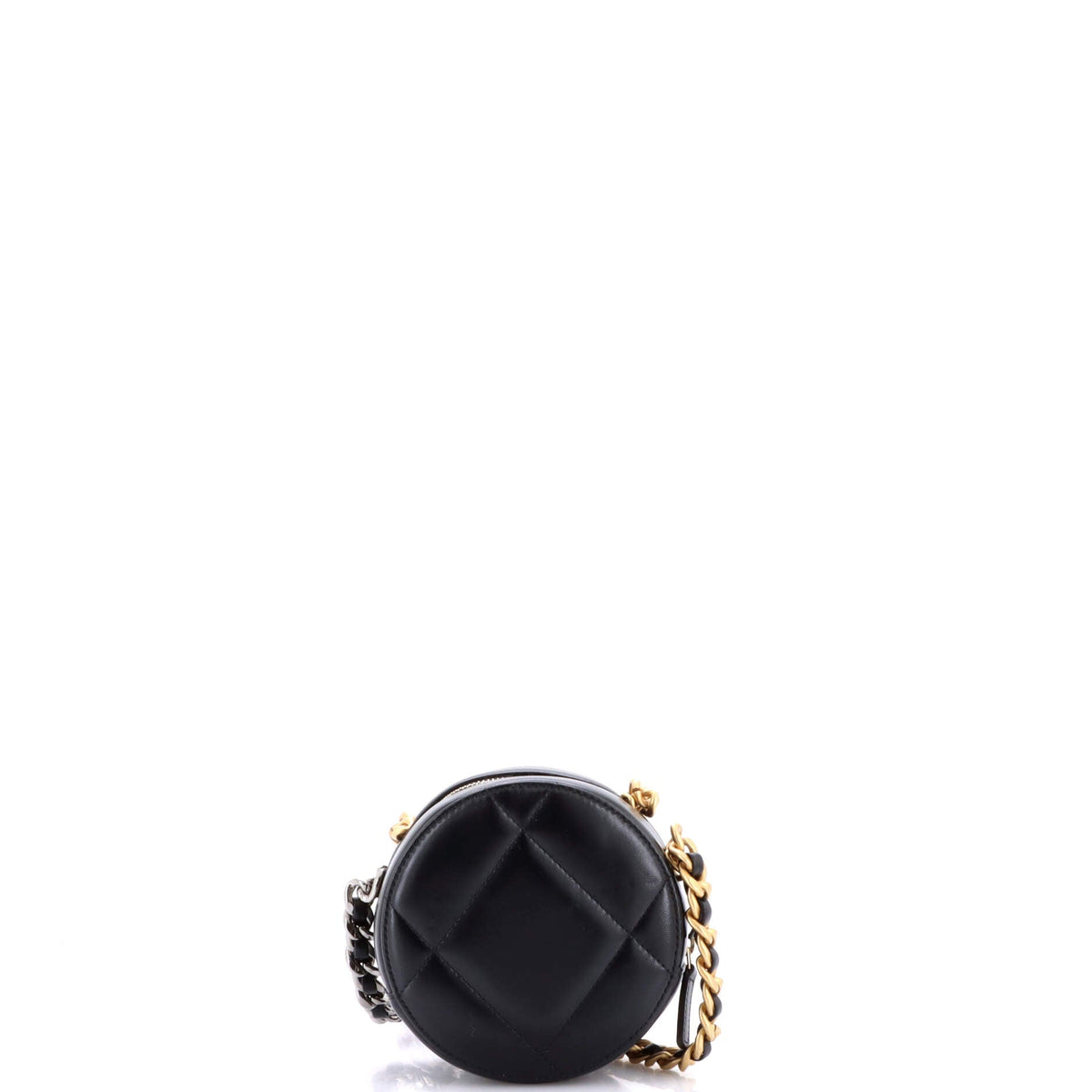 19 Round Clutch with Chain Quilted Leather