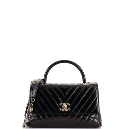 Coco Top Handle Bag Chevron Calfskin Small