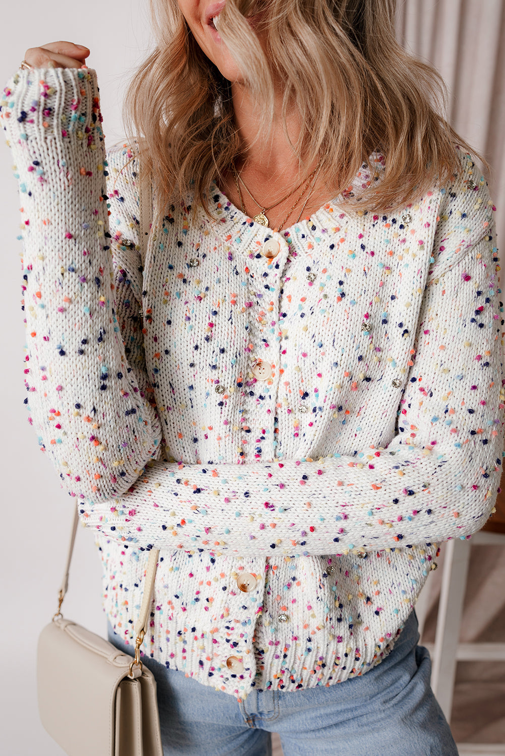 Threaded Pear Vienna Rhinestone Decor Confetti Sweater