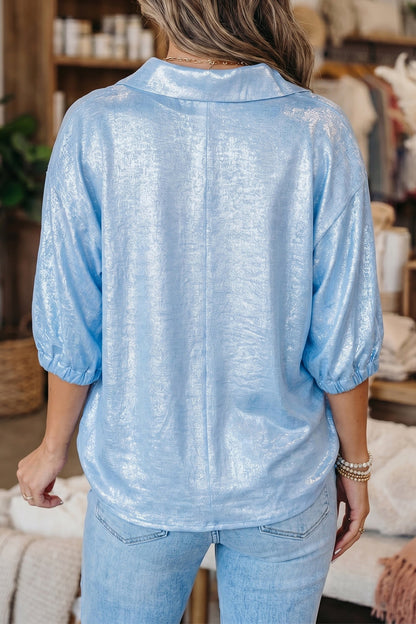 Threaded Pear Jolene Half Sleeve Metallic Top
