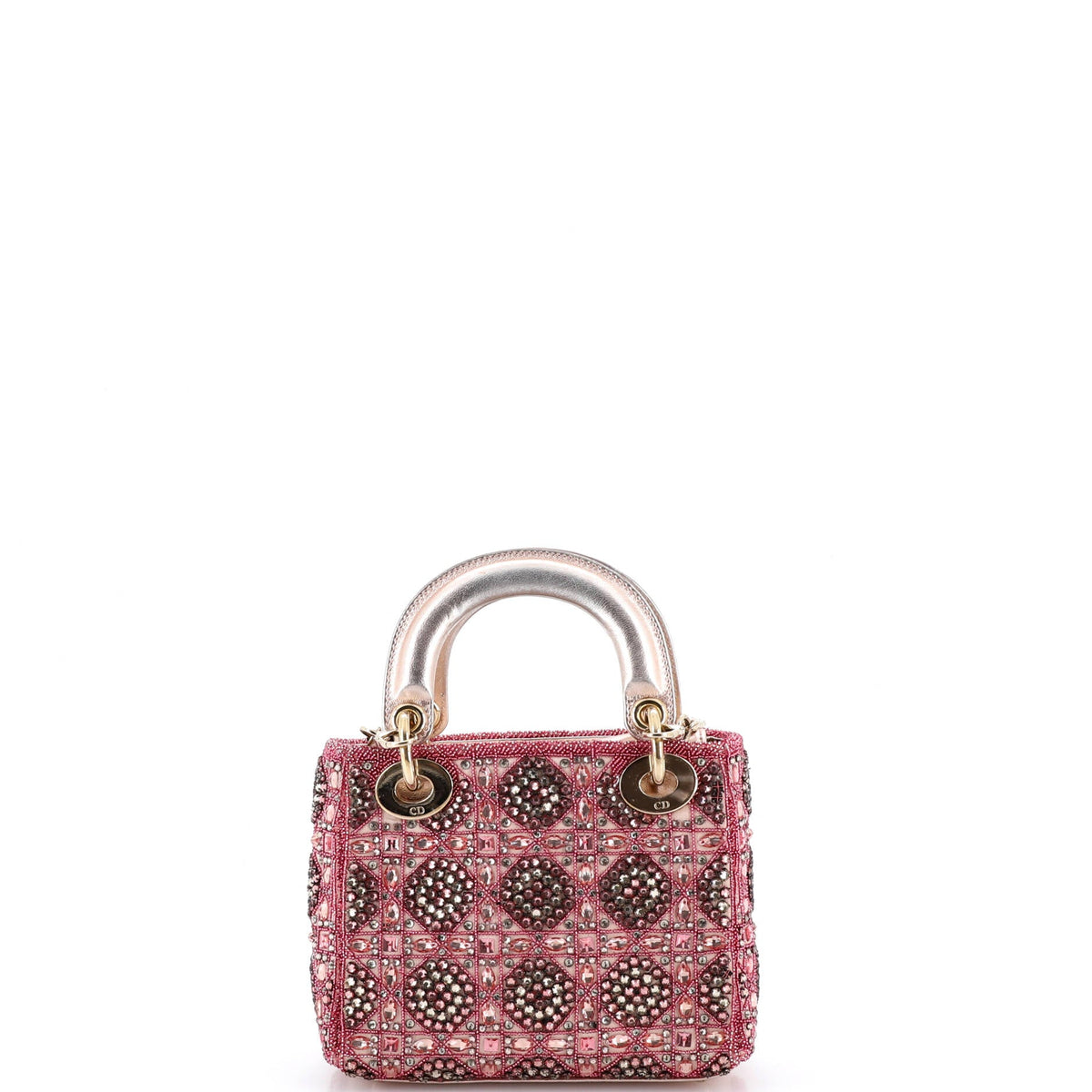 Lady Dior Chain Bag Cannage Beaded Satin with Metallic Leather Mini