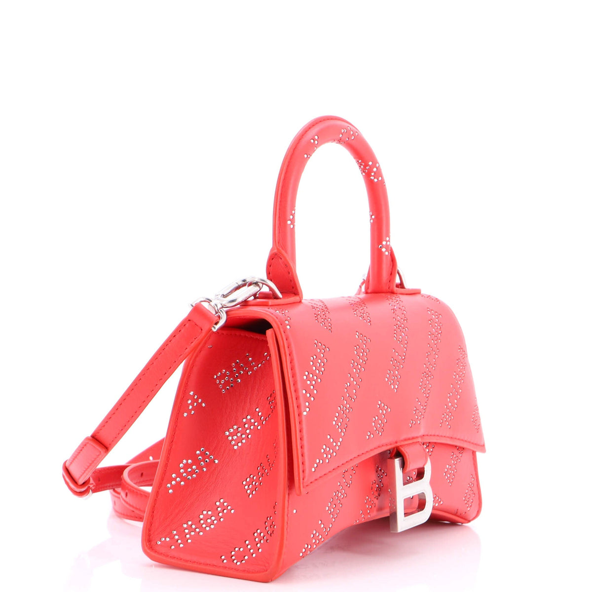 Hourglass Top Handle Bag Leather with Allover Logo Crystals XS
