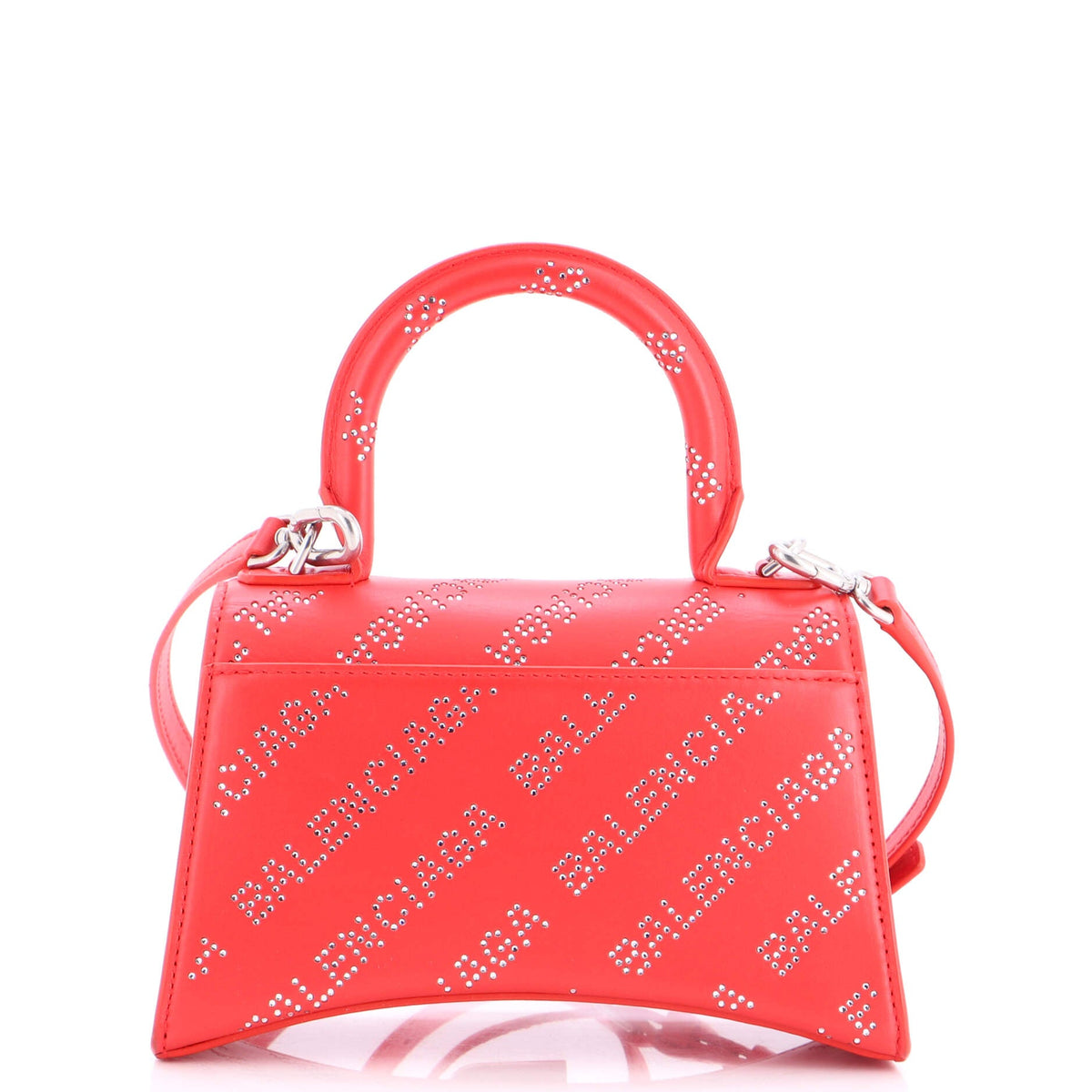 Hourglass Top Handle Bag Leather with Allover Logo Crystals XS