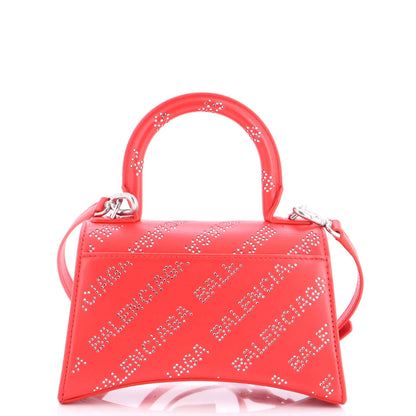 Hourglass Top Handle Bag Leather with Allover Logo Crystals XS