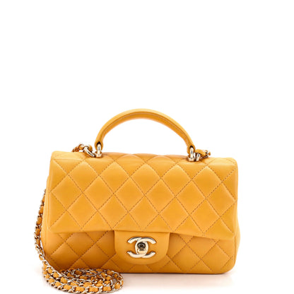 Classic Single Flap Top Handle Bag Quilted Lambskin Mini
