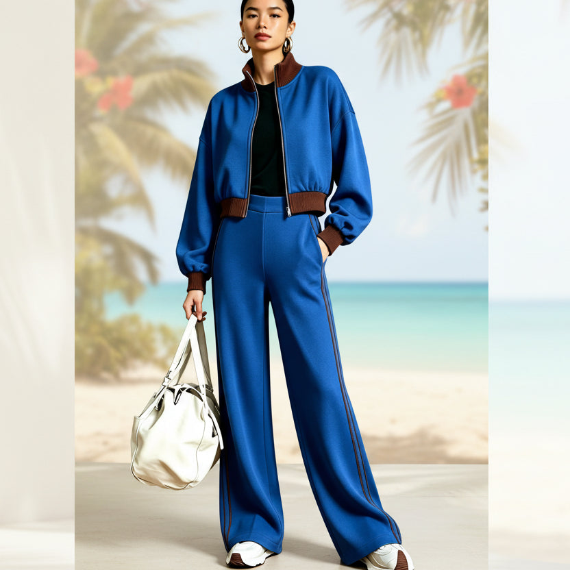 Women's Color-Block Ribbed Turtleneck Two-Piece Set