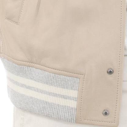 Men's Button Up Collarless Jacket Leather and Cotton