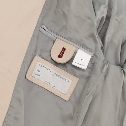 Men's Button Up Collarless Jacket Leather and Cotton