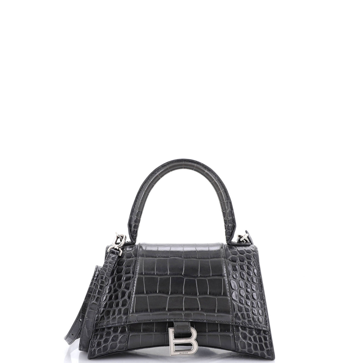 Hourglass Top Handle Bag Crocodile Embossed Leather Small