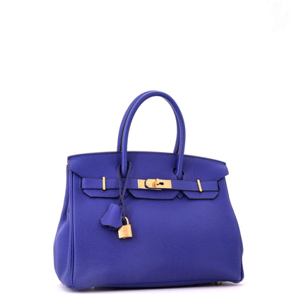 Birkin Handbag Bleu Electrique Togo with Gold Hardware 30