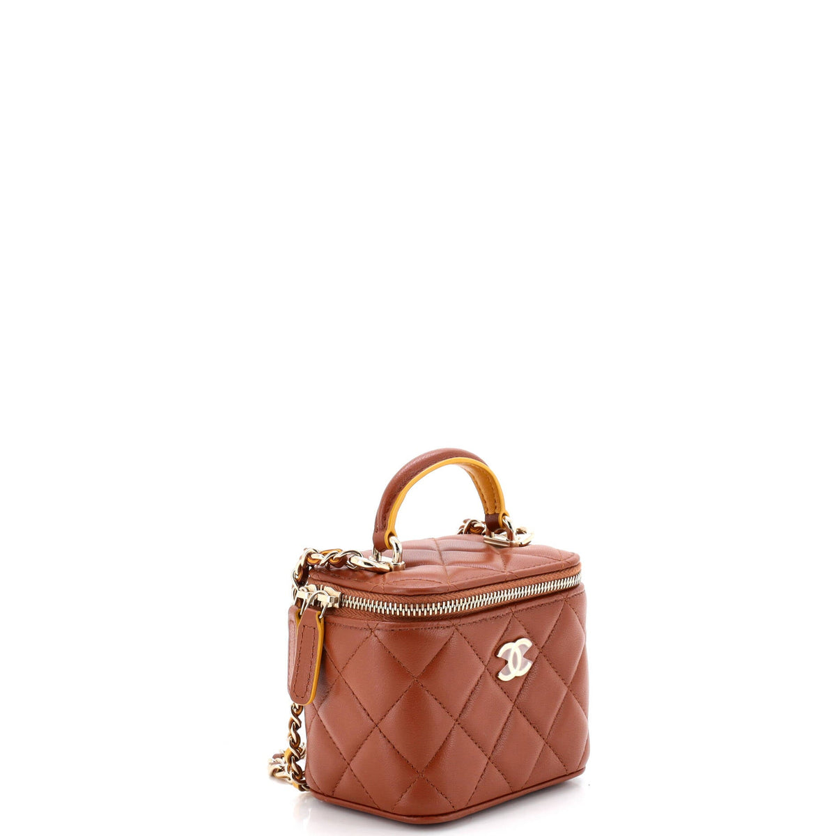Classic Top Handle Vanity Case with Chain Quilted Lambskin Mini