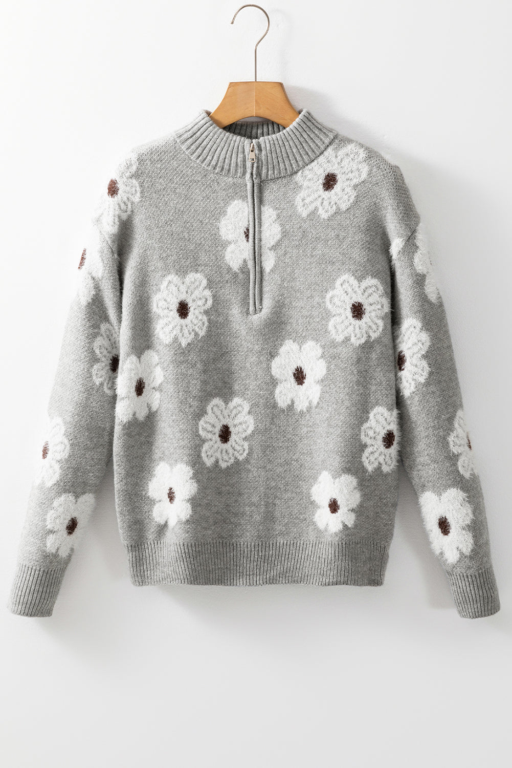 Threaded Pear Maria Floral Half Zip Drop Shoulder Sweater