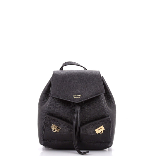 Multipocket Drawstring Backpack Leather Mini