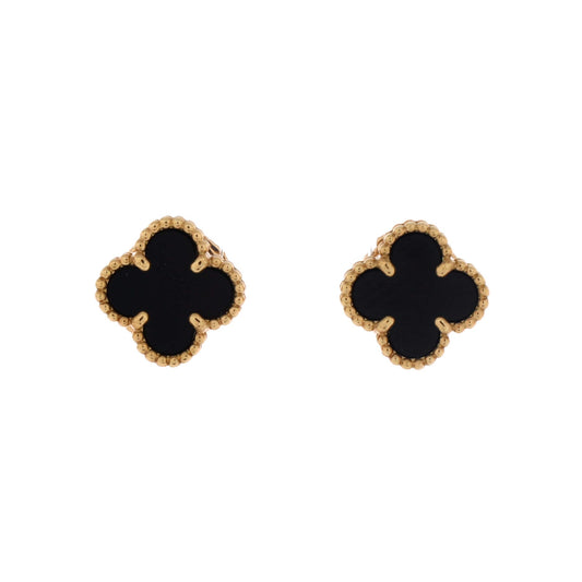 Sweet Alhambra Stud Earrings 18K Yellow Gold and Onyx