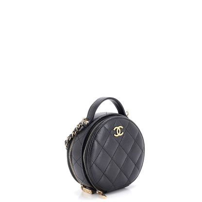 Handle with Care Round Vanity Case with Chain Quilted Caviar Small