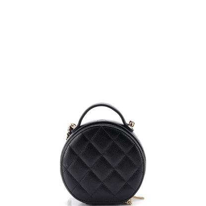 Handle with Care Round Vanity Case with Chain Quilted Caviar Small