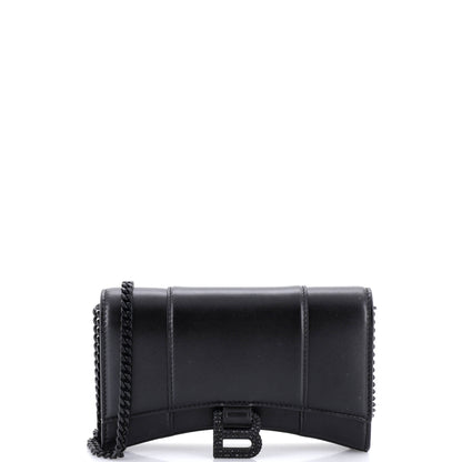 Hourglass Chain Wallet Leather with Crystal Detail