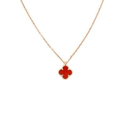 Sweet Alhambra Pendant Necklace 18K Rose Gold and Carnelian