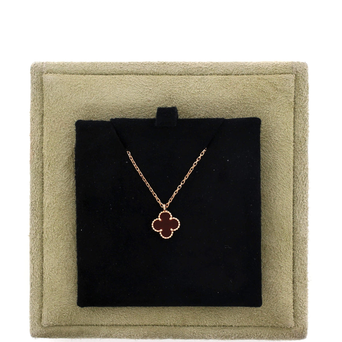 Sweet Alhambra Pendant Necklace 18K Rose Gold and Carnelian