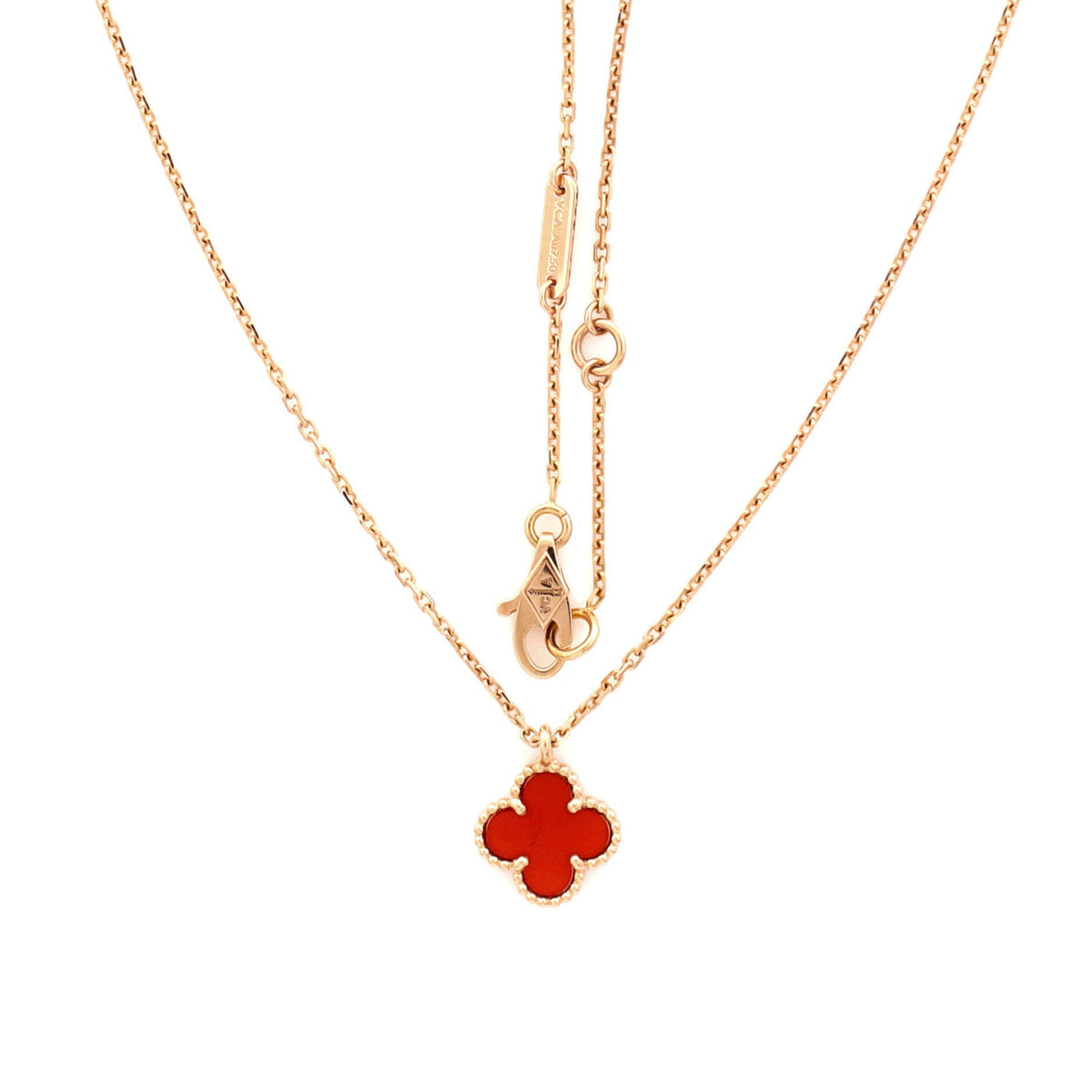 Sweet Alhambra Pendant Necklace 18K Rose Gold and Carnelian