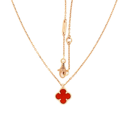 Sweet Alhambra Pendant Necklace 18K Rose Gold and Carnelian