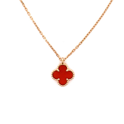 Sweet Alhambra Pendant Necklace 18K Rose Gold and Carnelian