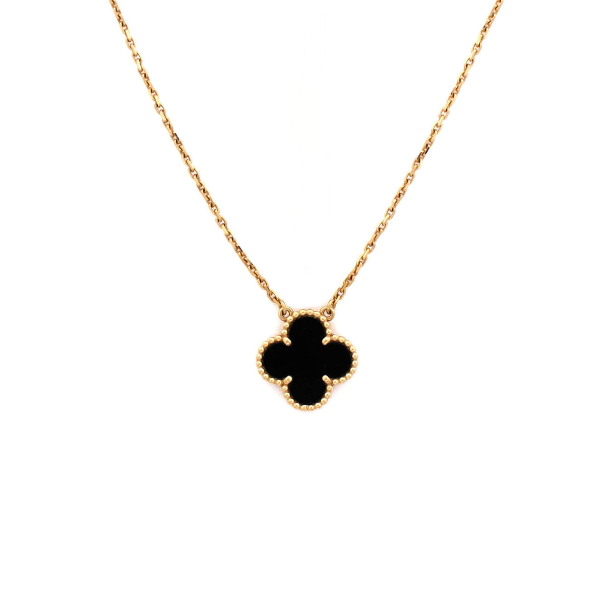 Vintage Alhambra Pendant Necklace 18K Yellow Gold and Onyx