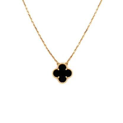 Vintage Alhambra Pendant Necklace 18K Yellow Gold and Onyx