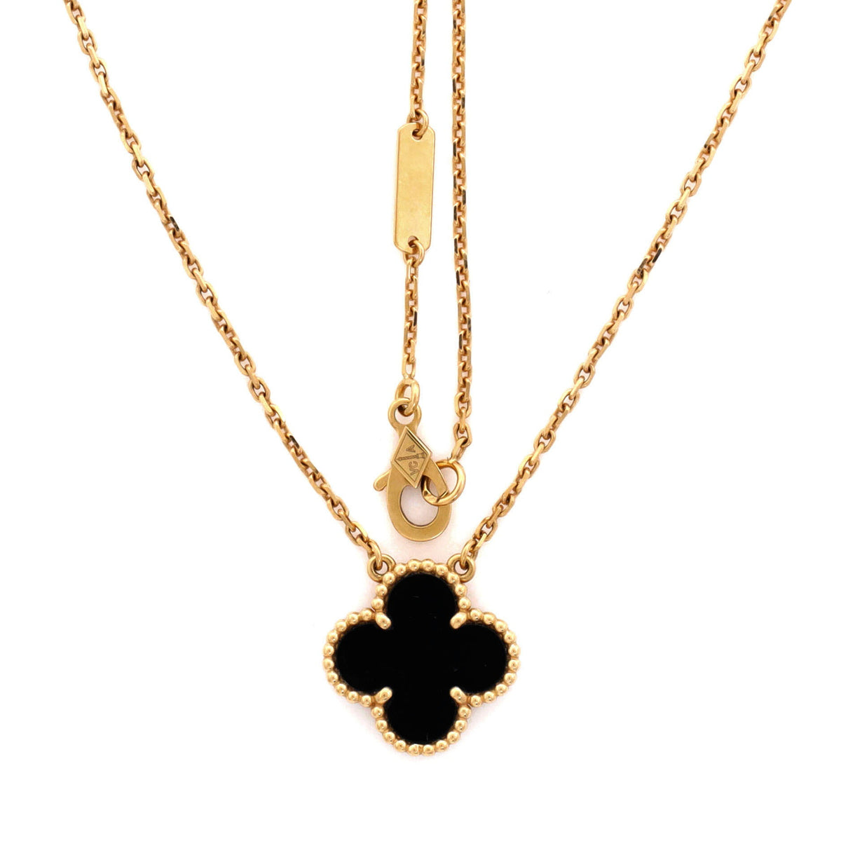 Vintage Alhambra Pendant Necklace 18K Yellow Gold and Onyx