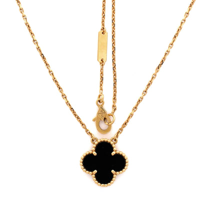 Vintage Alhambra Pendant Necklace 18K Yellow Gold and Onyx