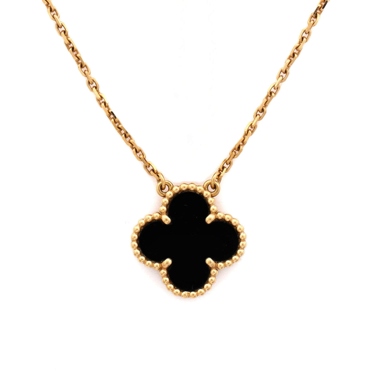 Vintage Alhambra Pendant Necklace 18K Yellow Gold and Onyx