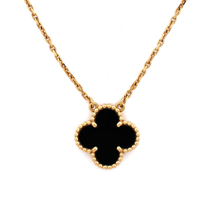 Vintage Alhambra Pendant Necklace 18K Yellow Gold and Onyx