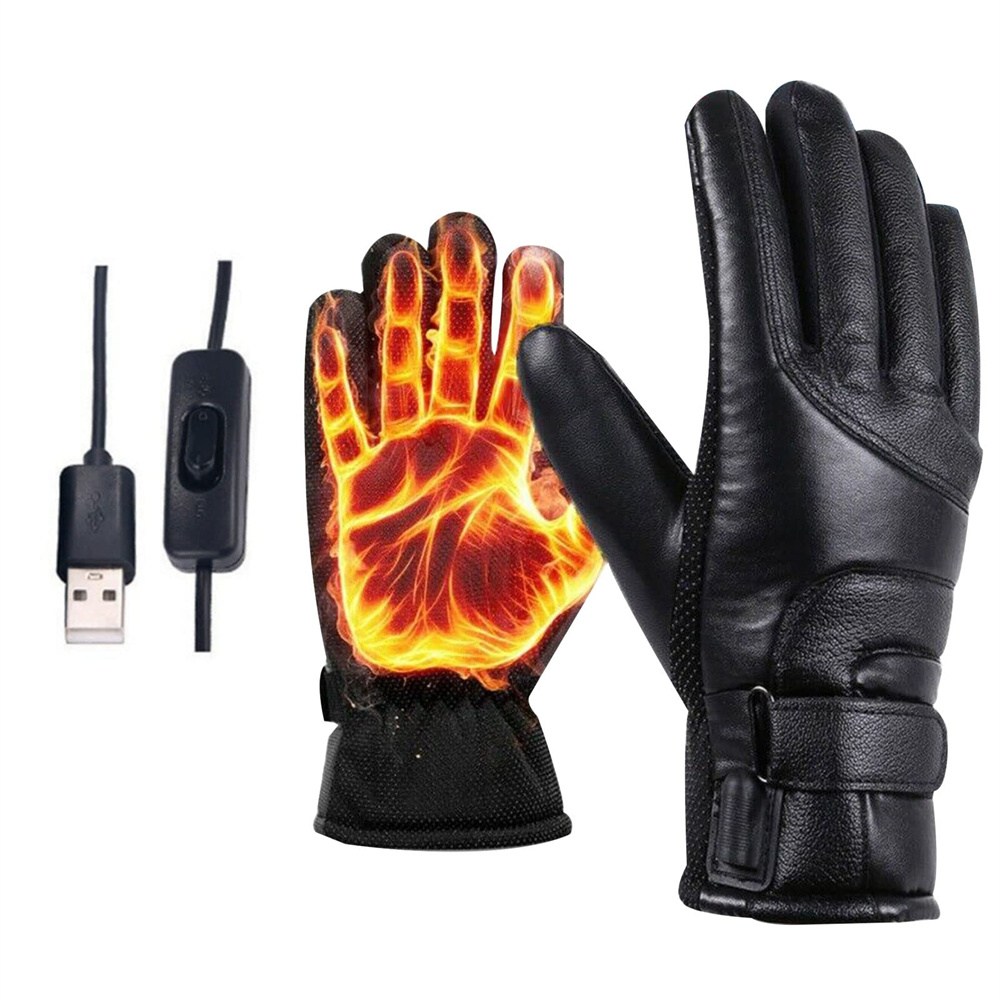Prime Goods Electric USB Heated Gloves Winter Warming Thermal Ski Snow Hand Warm Windproof - Black