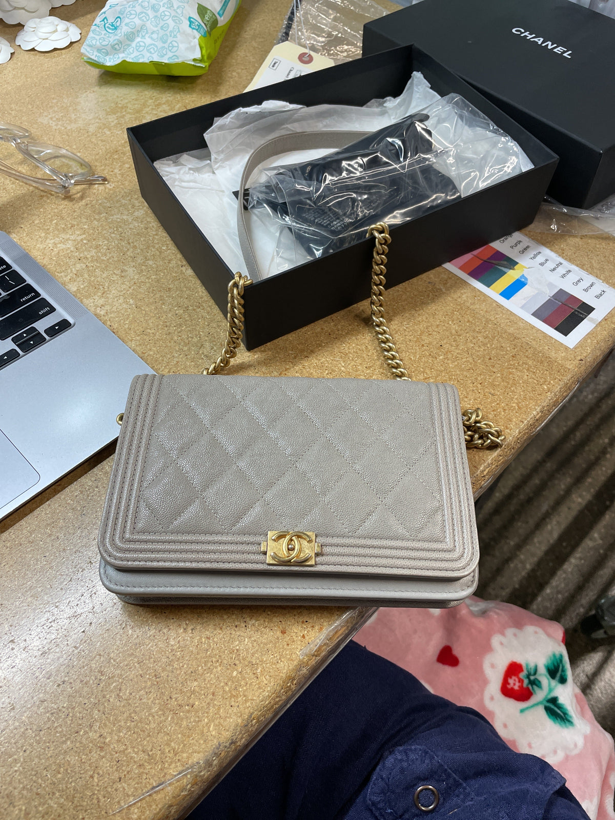 Boy Wallet on Chain Quilted Caviar